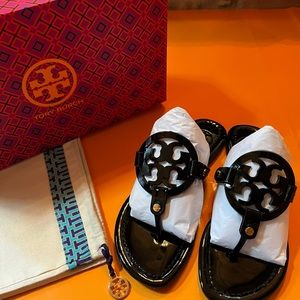 **SOLD** Tory Burch Black Patent Leather Miller Sandals